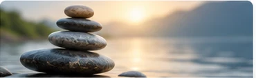Imagem de pedras equilibradas representando equilíbrio e saúde